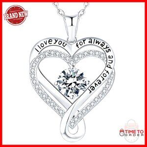 Sterling Silver Infinity Heart Birthstone Necklace with I Love You Engraving